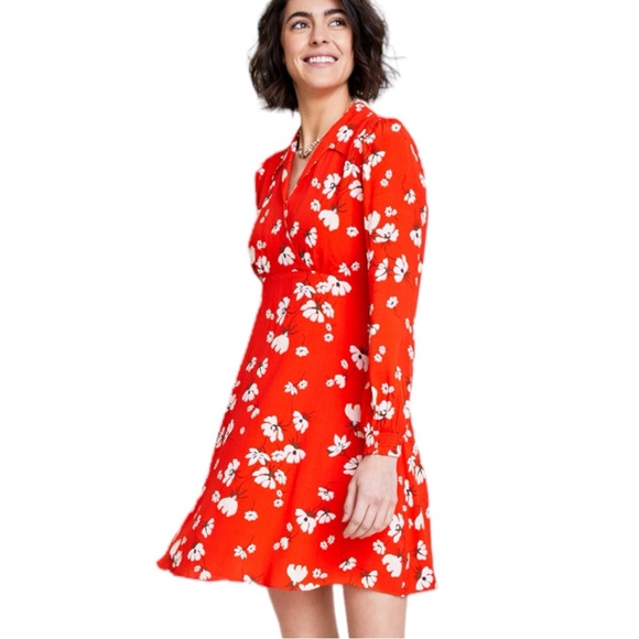On 34th- Woman’s Print Collard Mini Dress in Poppy Red, NEW - Picture 1 of 3